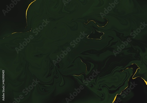 Abstract liquid dark green with gold marble texture background