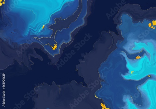 Abstract liquid dark blue with gold marble texture background
