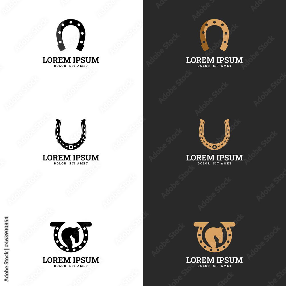 Fototapeta premium the horse and horseshoe logo. suitable for company logo, print, digital, icon, apps, and other marketing material purpose. horseshoe logo set