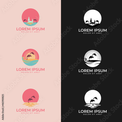 dolphin logo. dolphin moon bay beach sea logo vector icon template illustration