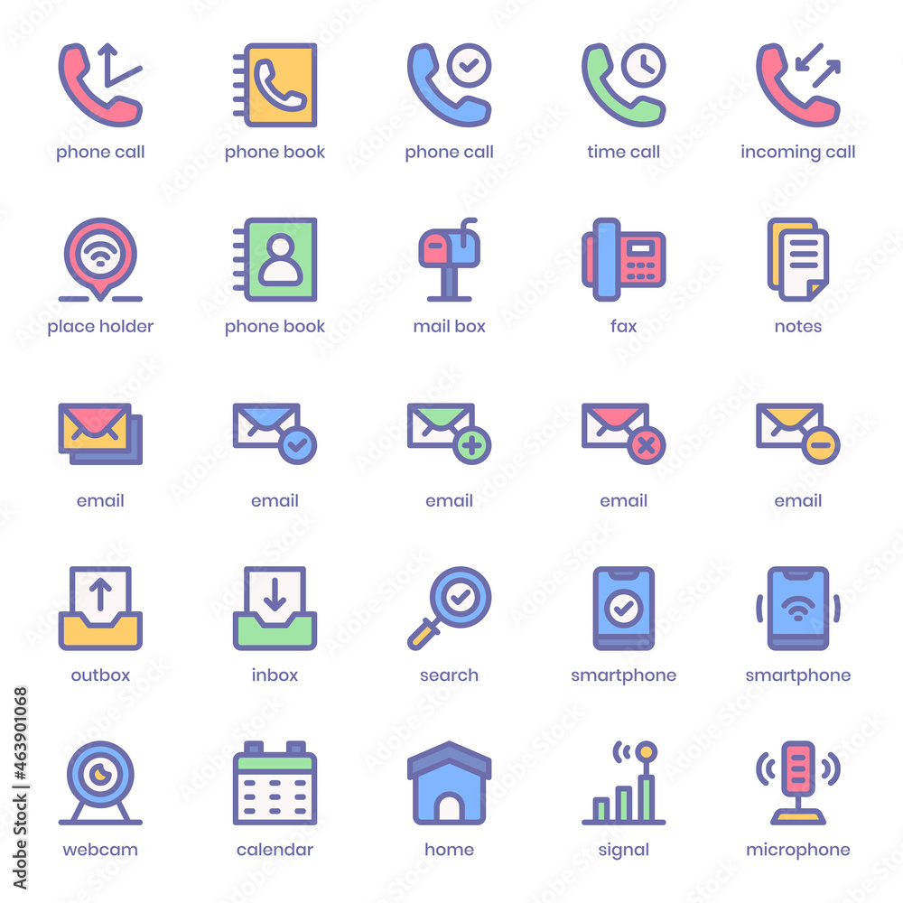 Contact and Communication icon pack for your website design, logo, app, UI. Contact and Communication icon lineal color design. Vector graphics illustration and editable stroke.