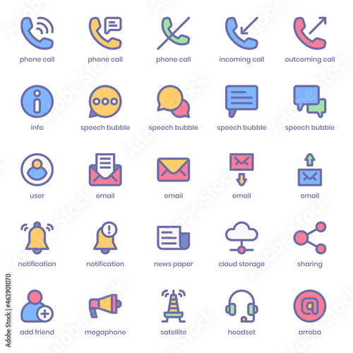 Contact and Communication icon pack for your website design, logo, app, UI. Contact and Communication icon lineal color design. Vector graphics illustration and editable stroke.