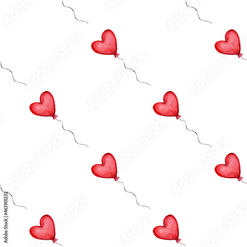 Seamless pattern with red heart shaped balloons. Valentines Day Pattern. Vector illustration 
