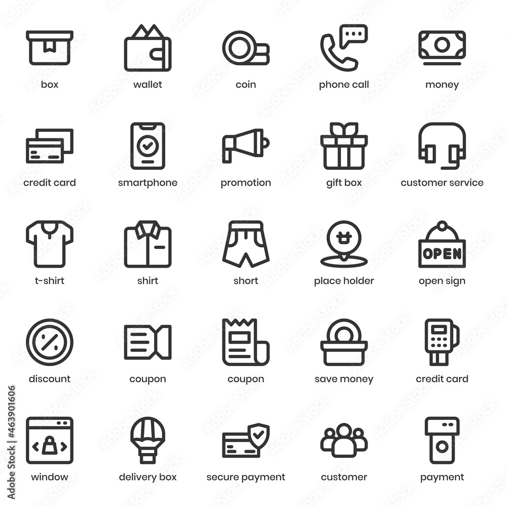 Fototapeta premium Shopping and Ecommerce icon pack for your website design, logo, app, UI. Shopping and Ecommerce icon outline design. Vector graphics illustration and editable stroke.
