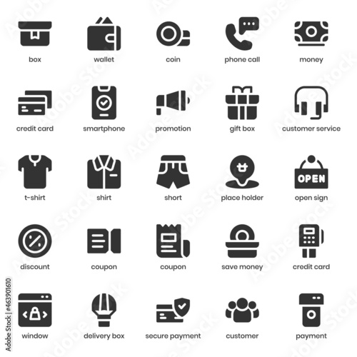 Shopping and Ecommerce icon pack for your website design, logo, app, UI. Shopping and Ecommerce icon glyph design. Vector graphics illustration and editable stroke.