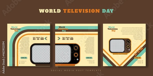 Set of Social media post template with vintage television design. World Television Day template design.
