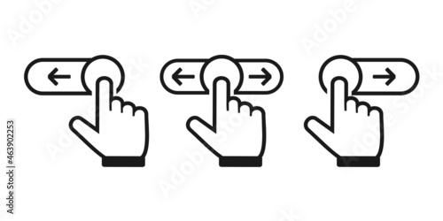 Right, left phone swipe gestures. Slider hand, Finger push button. Illustration vector photo