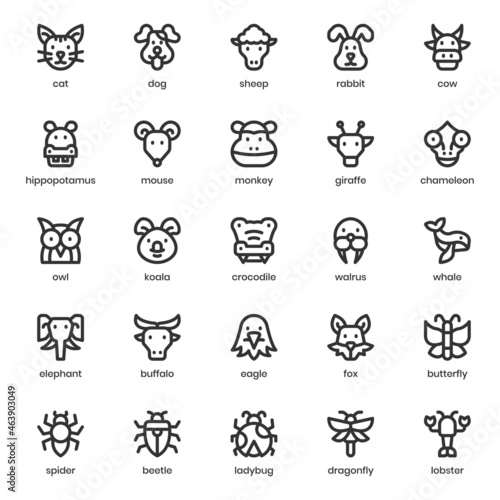 Animal icon pack for your website design, logo, app, UI. Animal icon outline design. Vector graphics illustration and editable stroke.