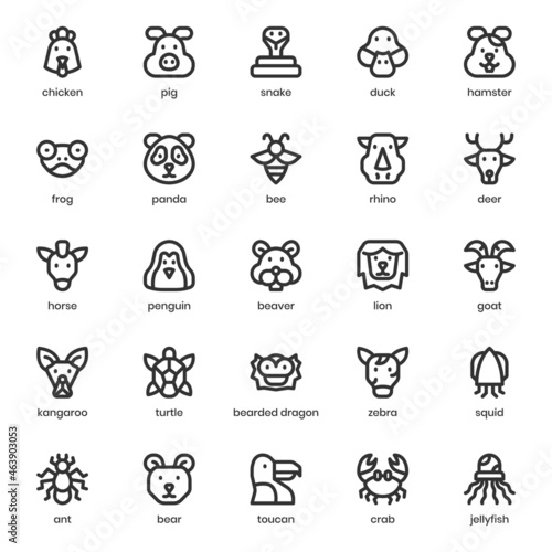 Animal icon pack for your website design, logo, app, UI. Animal icon outline design. Vector graphics illustration and editable stroke.