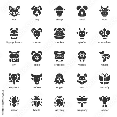 Animal icon pack for your website design, logo, app, UI. Animal icon glyph design. Vector graphics illustration and editable stroke.