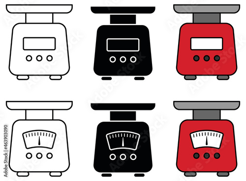 Food Scale for Baking Clipart Set - Outline and Silhouette