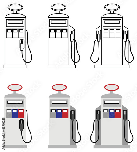 Gas and Fuel Pump Clipart Set - Outline and Color