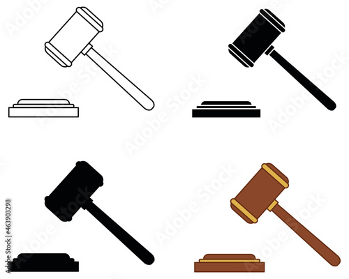 Gavel Mallet and Block Clipart Set - Outline, Silhouette and Color