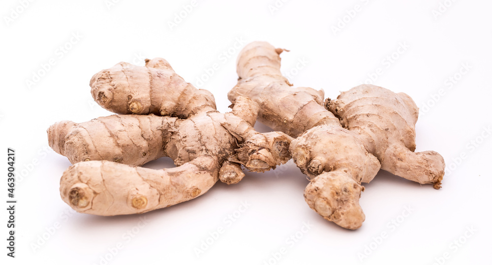 Ginger roots isolated on white background, Indian seasoning spice