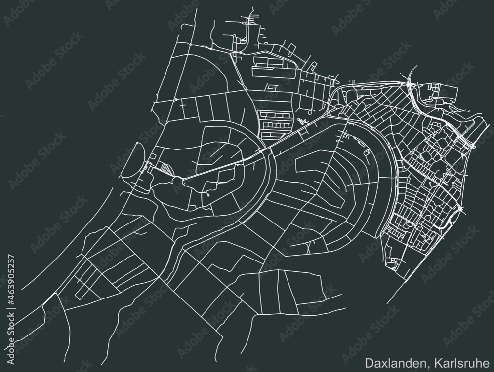 Detailed navigation urban street roads map on vintage beige background of the quarter Daxlanden district of the German regional capital city of Karlsruhe, Germany