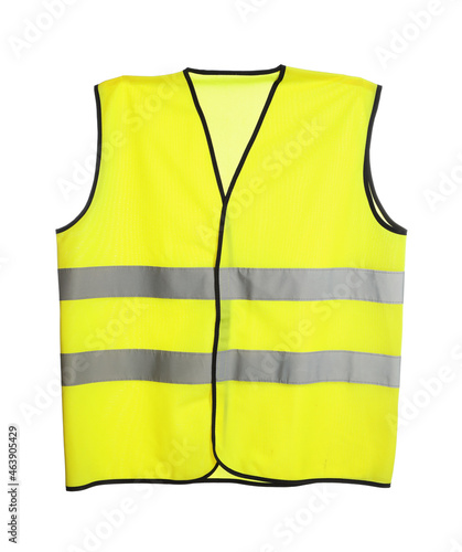 Reflective vest isolated on white. Construction tools and equipment photo
