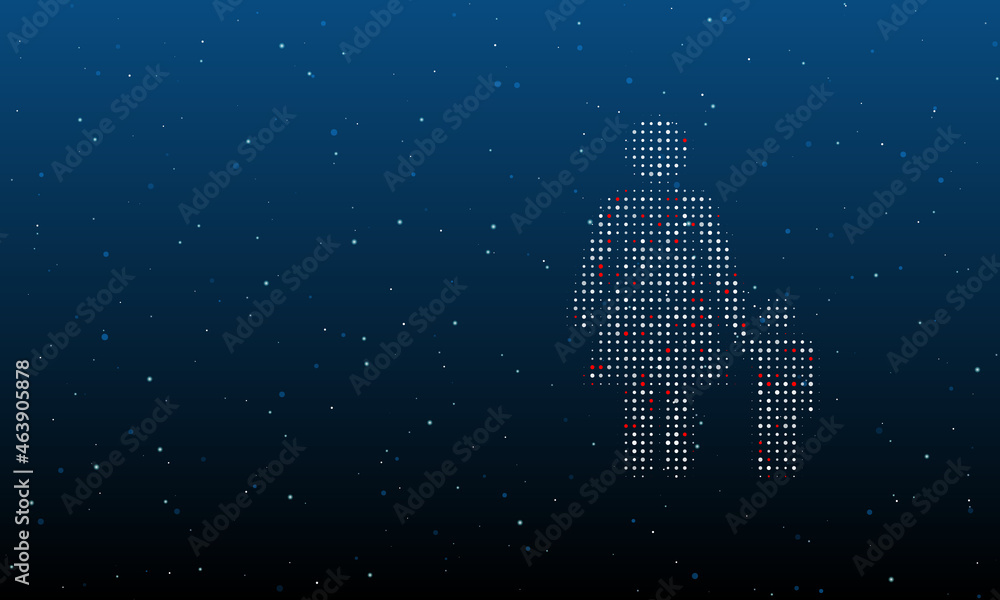 Naklejka premium On the right is the woman with child symbol filled with white dots. Background pattern from dots and circles of different shades. Vector illustration on blue background with stars