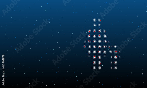On the right is the woman with child symbol filled with white dots. Background pattern from dots and circles of different shades. Vector illustration on blue background with stars