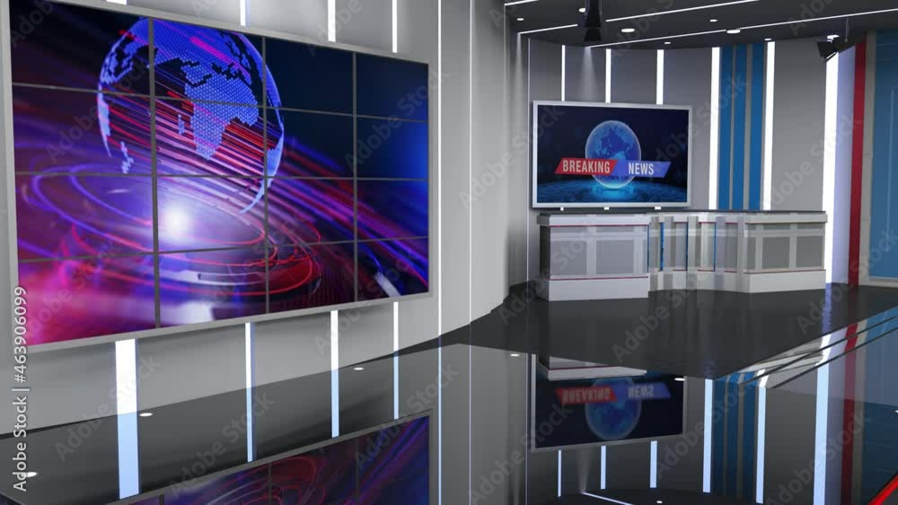 News TV Studio Set Virtual Green Screen Background Loop motion