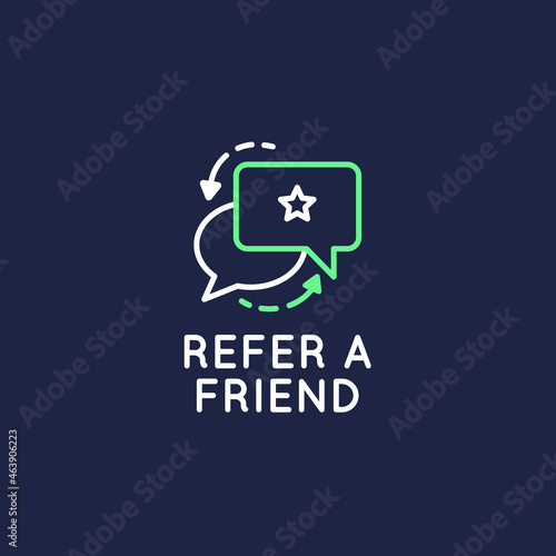 Refer a Friend icon. Referral program concept with speech bubbles icons isolated on dark background. Vector illustration