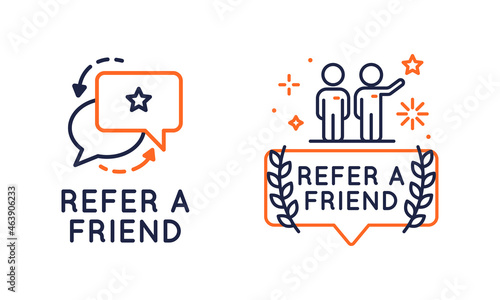 Refer a Friend. Set of 2 icons. Referral program concept with speech bubbles icons isolated on white background. Vector illustration