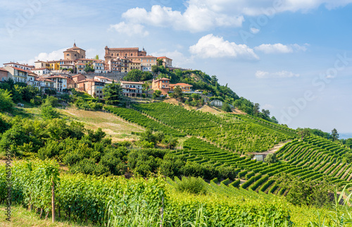 The beautiful village of La Morra and its vineyards in the Langhe region of Piedmont  Italy.