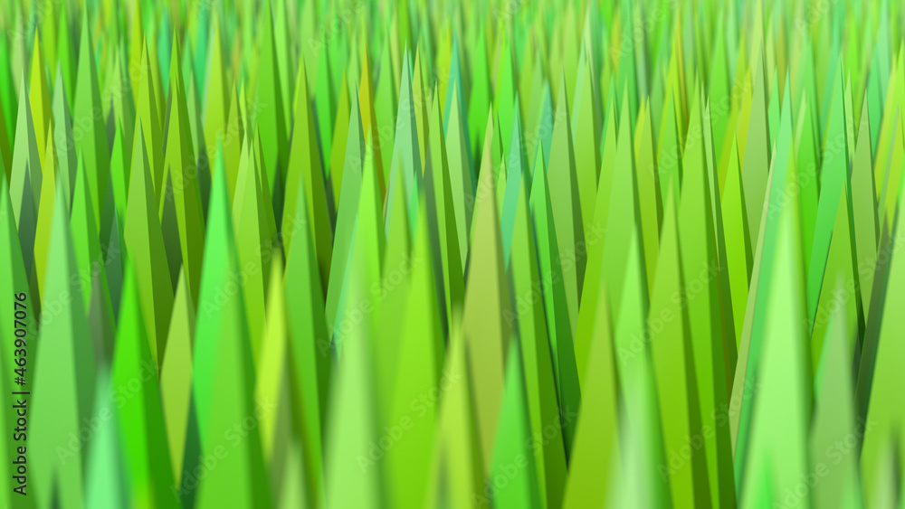 Group of green pyramids, close-up. Abstract illustration, 3d render. Group of green pyramids, close-up. Abstract illustration, 3d render.