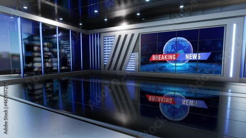 News TV Studio Set - Virtual Green Screen Background Loop motion footage, A green screen static image is included for easy editing