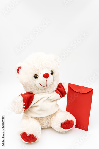 Happy Valentine's Day Bears With Red Greeting Card on white background