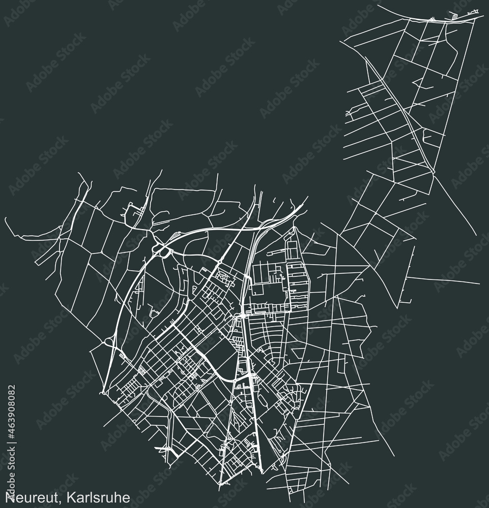 Detailed navigation urban street roads map on vintage beige background of the quarter Neureut district of the German regional capital city of Karlsruhe, Germany