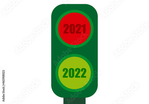 Semáforo con el cambio de año de 2021 a 2022.