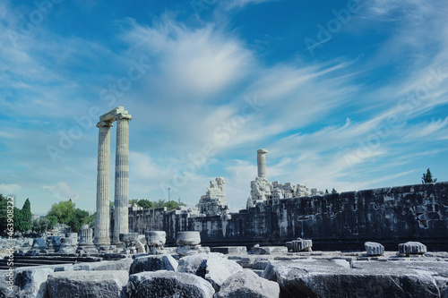View of Temple of Apollo in antique city of Didyma Aydin, Turkey.	