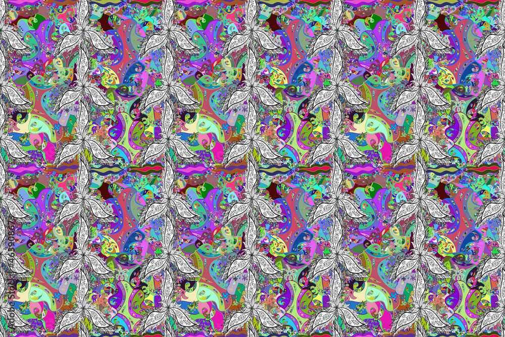 Seamless pattern with interesting doodles on colorfil background. Pano. Raster illustration. Seamless pattern with interesting doodles on colorfil background. Pano. Raster illustration.