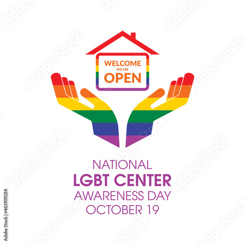 National LGBT Center Awareness Day vector. Abstract human hands with house and LGBT pride flag icon vector. LGBT design element isolated on a white background. Important day