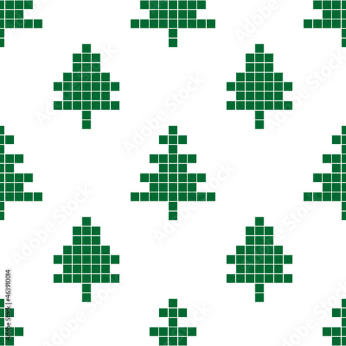 Christmas minimalistic pattern. Green elias on a white background. Vector seamless pattern in embroidery style.
