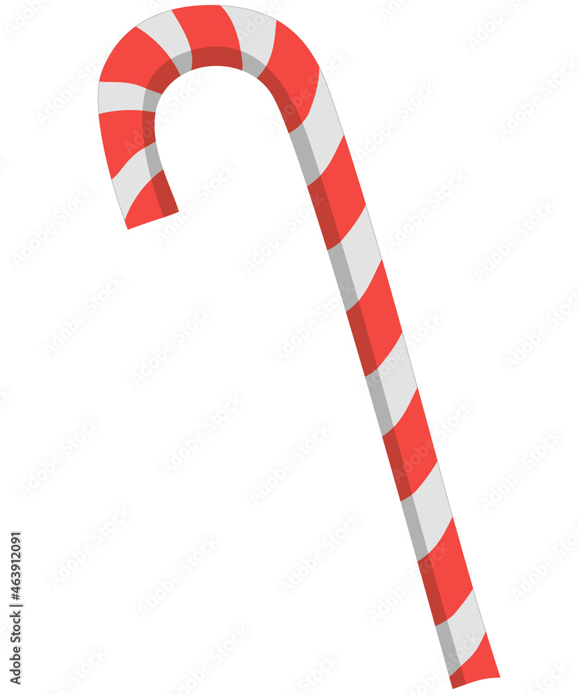 Flat candy cane striped in Christmas colours. Vector illustration isolated on a white background. Top view on icon. Template for greeting card on Christmas and New Year. Flat candy cane striped in Christmas colours. Vector illustration isolated on a white background. Top view on icon. Template for greeting card on Christmas and New Year.