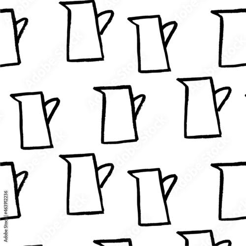 Vector seamless pattern from black stylized jugs on a white background. Drinks  water  garden. Brush drawing  grunge  doodle. Image for fabric  wrapping paper  wallpaper. Minimalism.