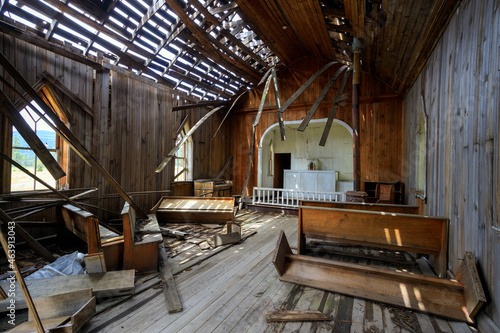 Old Abandoned Damaged Weathered Church Interior