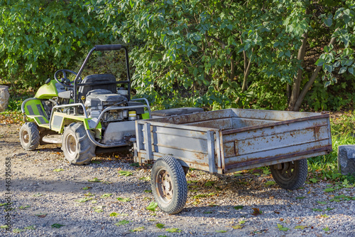 Small mobile tractor for landscaping gardens and parks