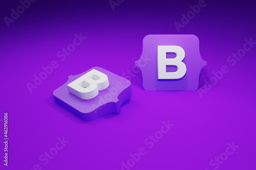 CSS 3d framework , 3d rendering, beautiful letter B on purple background, bootstrap 3d render, web design  photo
