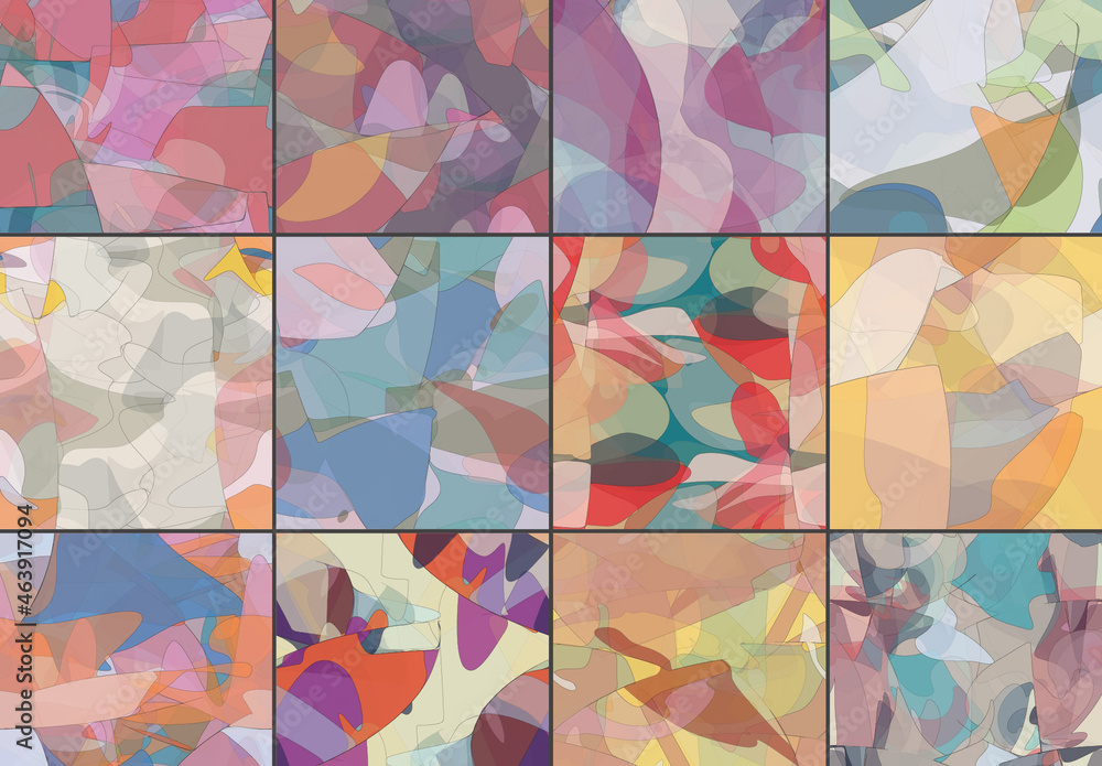 Seamless Pattern Set with Transparent Random Overlapping Wavy Shapes ...