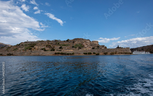 panoramic view of the island of Spinalonga in Crete from the sea  horizontal.