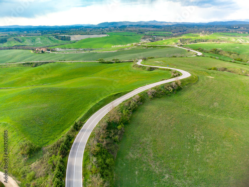 aerial view of Chianti in Tuscany with castles and farmhouses