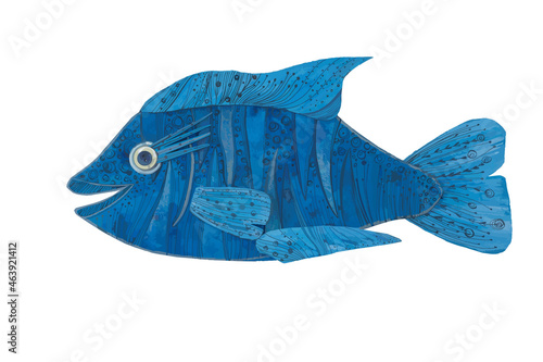 Photography Drawn blue fish on a white background