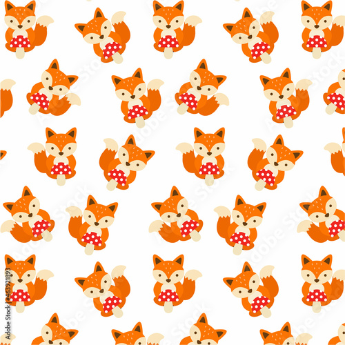 fox pattern illustration print cartoon wallpaper cute graphic design fun animal funny art forest baby texture orange decoration baby card fashion poster little kid happy background fabric red