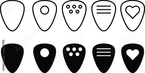 Guitar Pick Clipart Set - Outline and Silhouette