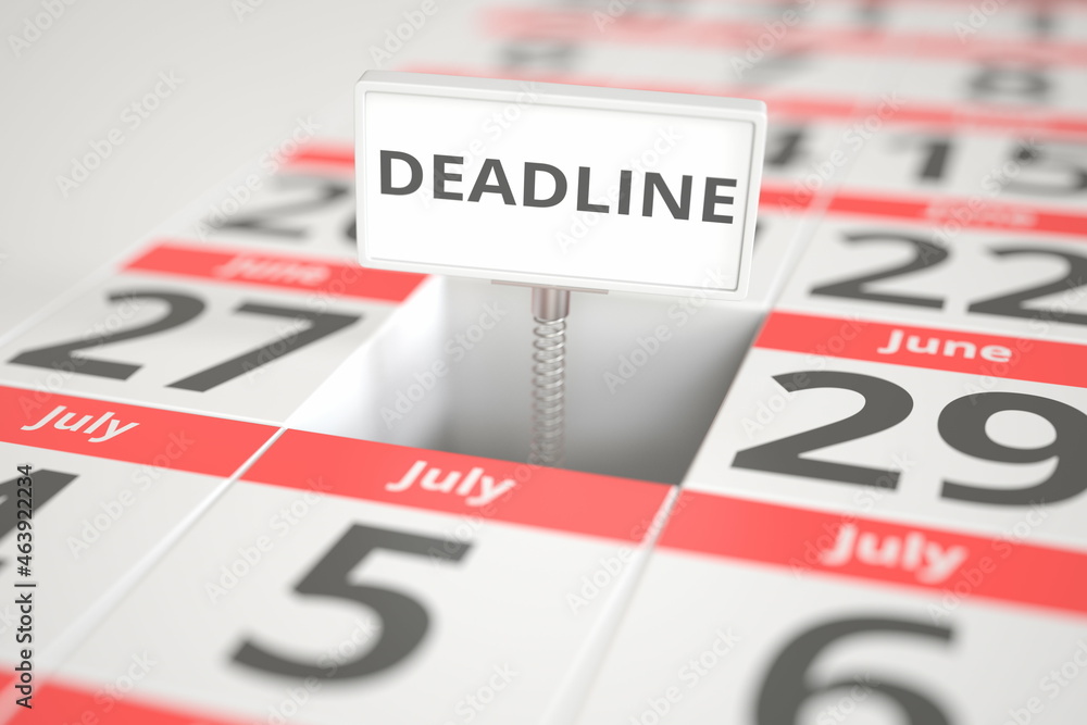 DEADLINE plate on June 28 in a calendar, 3d rendering DEADLINE plate on June 28 in a calendar, 3d rendering