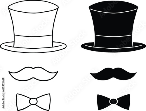 Formal Gentleman with Hat and Tie Clipart Set - Outline and Silhouette