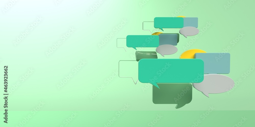 Floating speech bubbles on a colored background - 3D render illustration Floating speech bubbles on a colored background - 3D render illustration