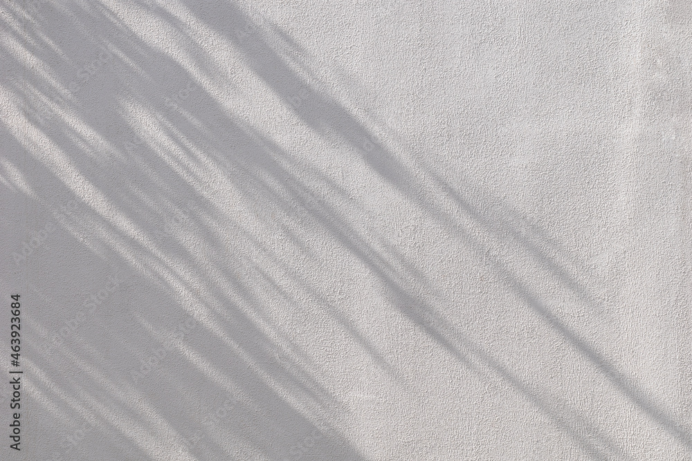 White wall covered with decorative plaster with shadow from a nearby tree.